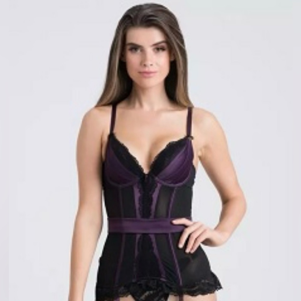 Lovehoney Empress Purple Satin and Lace Basque Set
